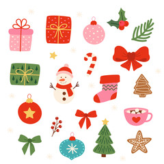 set of isolated doodle Christmas decorative icons