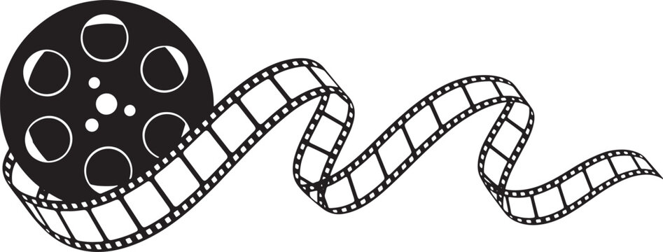 Black and white vector illustration of a movie film roll concept
