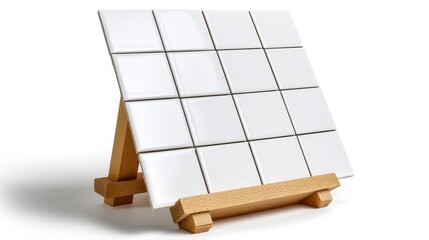 A white ceramic tile panel arranged on a cork support, showcasing a clean and minimalist design with a modern aesthetic