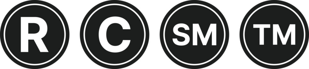 C, R, TM, SM Mark icon Collection. Copyright, Registered, Trademark, and Service Mark symbols. Ownership Watermark Collections