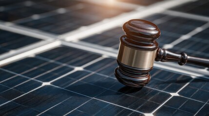 Gavel on Solar Panel - Law and Renewable Energy Concept.