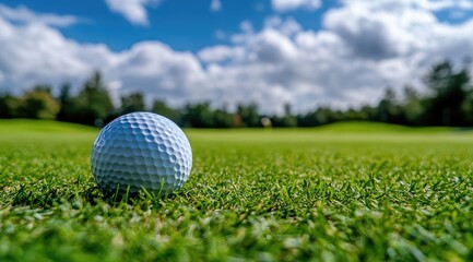 Fototapeta premium Golf ball on a green fairway