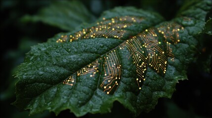 Nature Meets Technology - A Leaf Embedded with Circuitry.