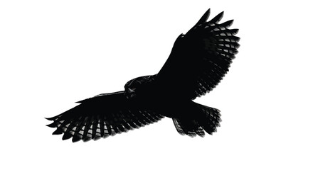 Black silhouette of an owl in flight with wings spread