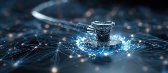 Stethoscope on a network of interconnected nodes, representing digital health.