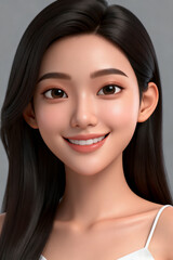 Pretty asian woman model perfect clear fresh skin smile on isolated grey background