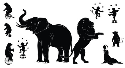 Circus Animals Performing Tricks Silhouette Collection © SnappyDesigns