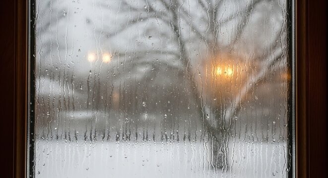 Water droplets on the window - Winter window condensation