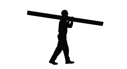Construction Worker Silhouette Carrying Lumber Keywords: construction, worker, silhouette