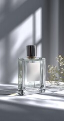 Elegant Perfume Bottle Still Life with Light and Shadow Play.