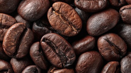 Close-up of Roasted Coffee Beans - Aromatic and Rich Texture.