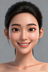 Pretty asian woman model perfect clear fresh skin smile on isolated grey background