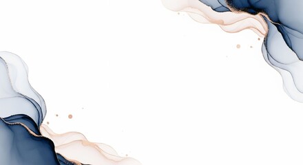 Abstract blue and beige ink fluid art isolated on white background