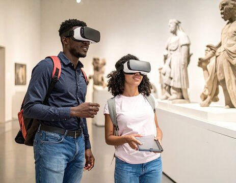 Young Couple Experiencing Virtual Reality Art Exhibit