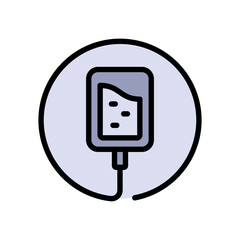 Saline color icon. IV drip bag with a tube. Vector illustration of an intravenous therapy, for healthcare apps, medical websites, and hospital-related visuals.