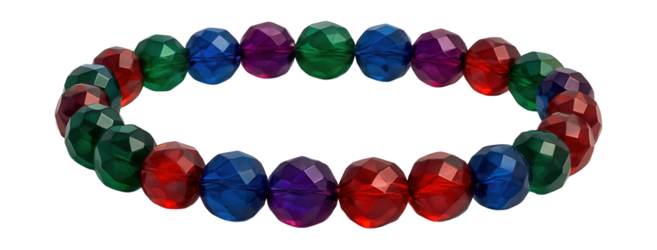 Stretch bracelet featuring jewel-toned faceted glass beads.