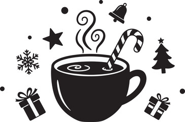 Festive winter holidays illustration with hot drink gifts and decorations