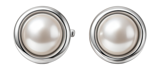 Silver stud earrings featuring a central pearl accent.