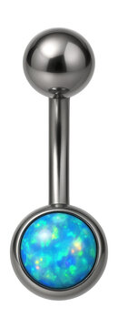 Titanium belly button ring featuring an opal inlay.