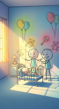 Family playing in the room caroon