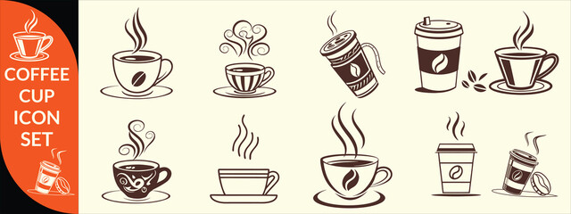 Coffee cup icon. Set of vector cups with coffee. Coffee cup logo. big coffee set design .