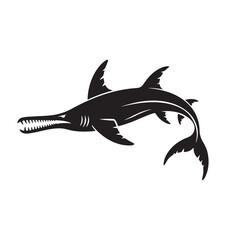 Prehistoric Sea Monster Silhouette, Ancient Aquatic Predator Creature Vector.