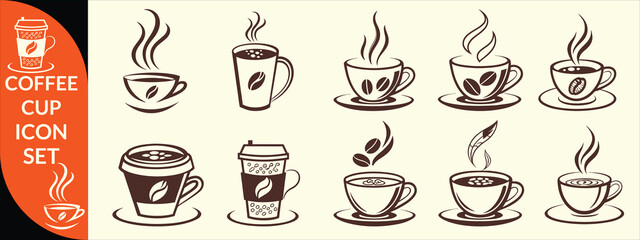 Coffee cup icon. Set of vector cups with coffee. Coffee cup logo. big coffee set design .