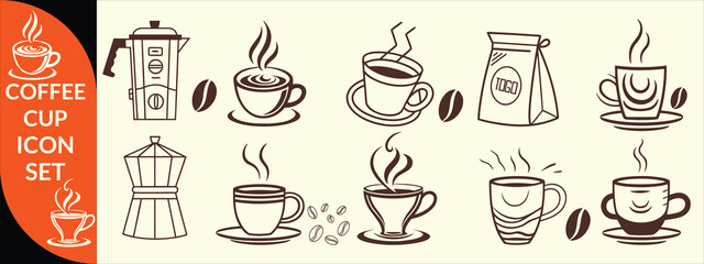 Coffee cup icon. Set of vector cups with coffee. Coffee cup logo. big coffee set design .