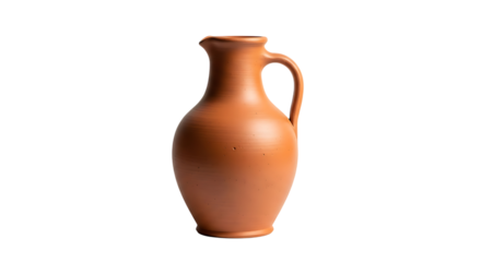 Elegant terracotta jug with handle isolated on transparent background for creative designs