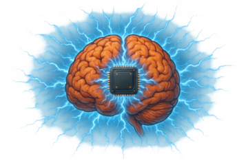 Brain with microchip generating electricity for artificial intelligence