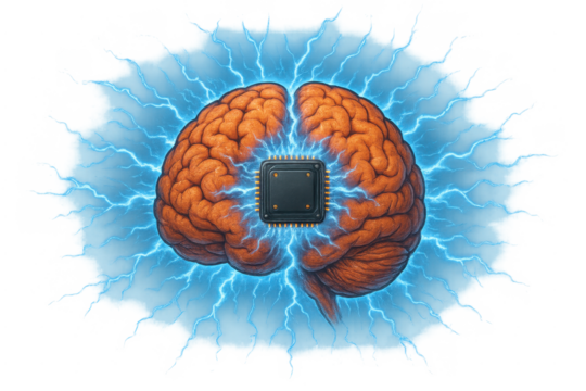 Brain with microchip generating electricity for artificial intelligence