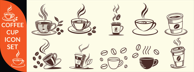 Coffee cup icon. Set of vector cups with coffee. Coffee cup logo. big coffee set design .