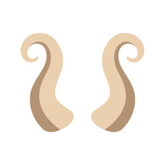 Ram horns with spiral tips. Flat vector cartoon illustration isolated on white for zodiac, fantasy or decorative designs