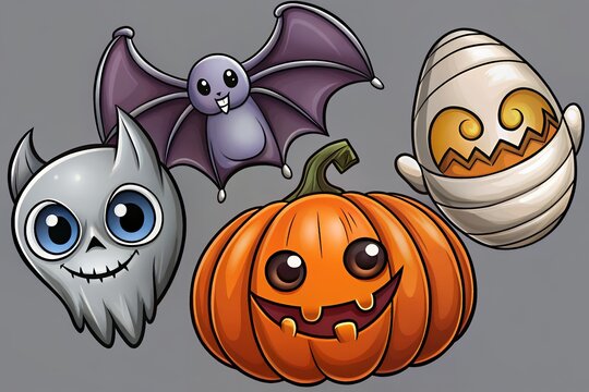 Cute halloween characters with pumpkin bat ghost and mummy