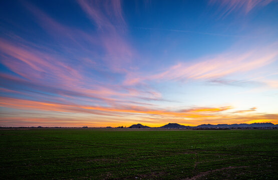 Tranquil sunrise over a farm in rural Arizona. 