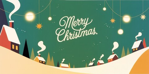 Snowcovered houses and smoking chimneys create a peaceful Christmas under the starry night sky