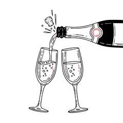 Sparkling celebration Two glasses clinking with champagne being poured in a festive toast, a joyous occasion