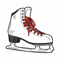 Classic Ice Skate Vector Illustration of a White Ice Skate with Red Laces for Winter Sports