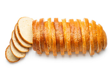 White bread sliced ​​with sesame seeds on isolated background