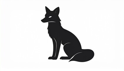 Elegant and sleek black fox silhouette illustration sitting gracefully, a minimalist and captivating animal graphic design perfect for various branding and nature-themed projects