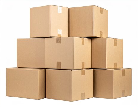 Stack of nine sealed brown cardboard moving boxes - Powered by Adobe
