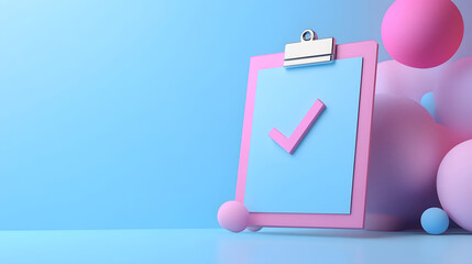 Checklist with a pink checkmark on a pastel background