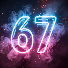 Glowing Neon “67” with Smoke and Sparks – Vibrant Celebration Vector Illustration