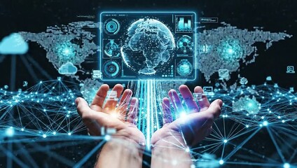 Dynamic hands reaching for cloud data storage with global network connectivity - Powered by Adobe