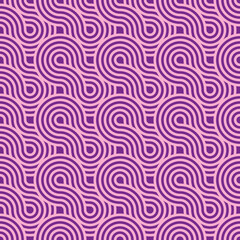 Stylish purple retro pattern design for textiles and backgrounds, a groovy seamless repeatable swirl that brings vintage vibes and adds a modern touch