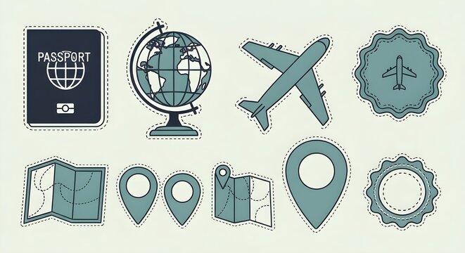 Vector conjunto de pegatinas y distintivos de viaje