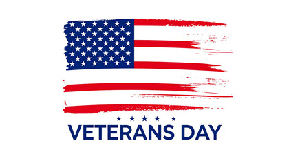 Veterans Day Tribute with American Flag Brushstroke and "Veterans Day Thank you for your service" lettering style on white background