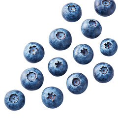 A scattering of fresh blueberries isolated on transparent background