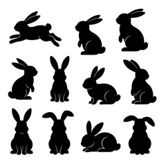 Easter bunny silhouettes clip art set