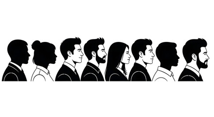 Diverse professional team profile silhouettes in a row